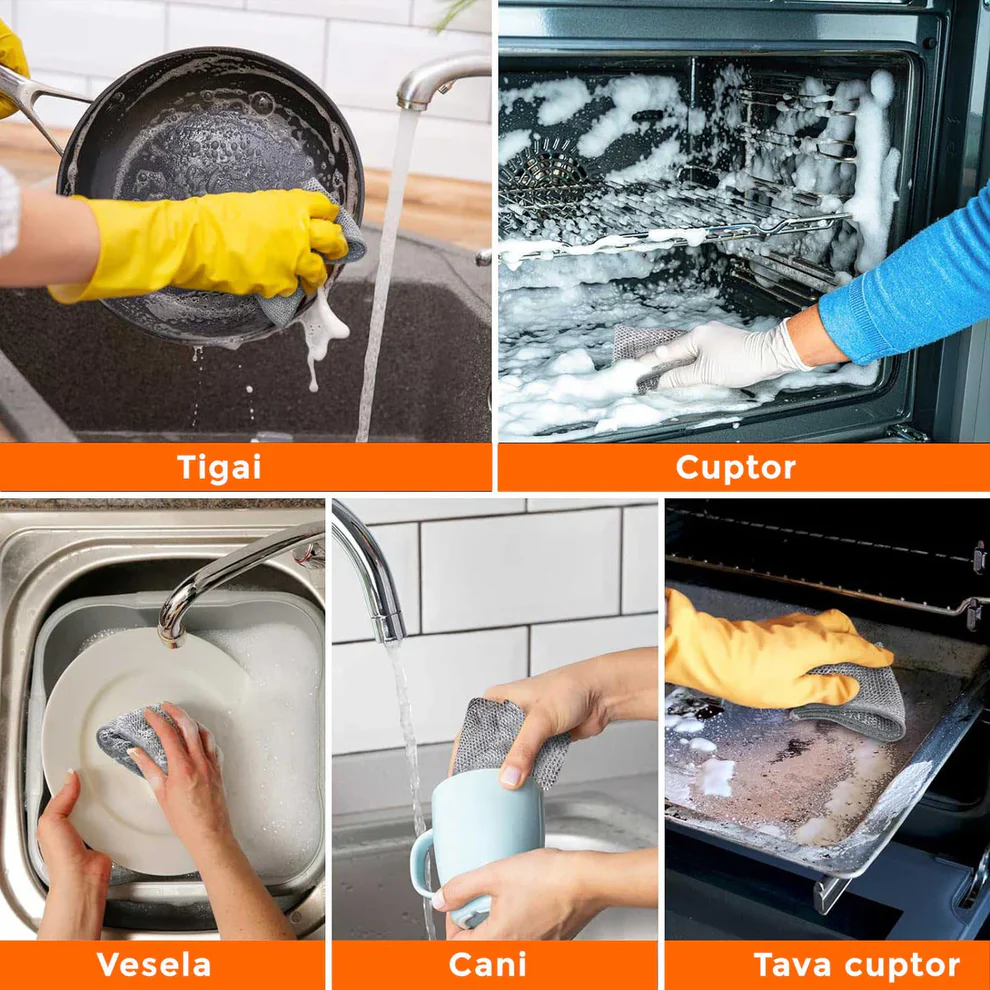 Laveta din Fibra Abraziva Pentru Vase (5+5 Gratis)